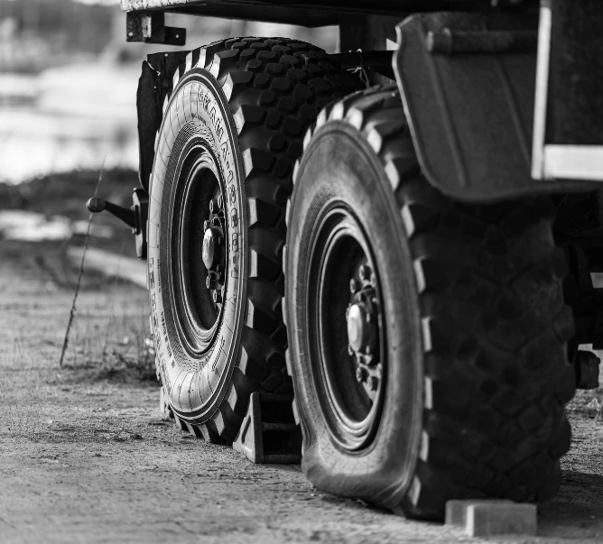 Flat tires on heavy-duty truck needing professional truck tire replacement and repair services